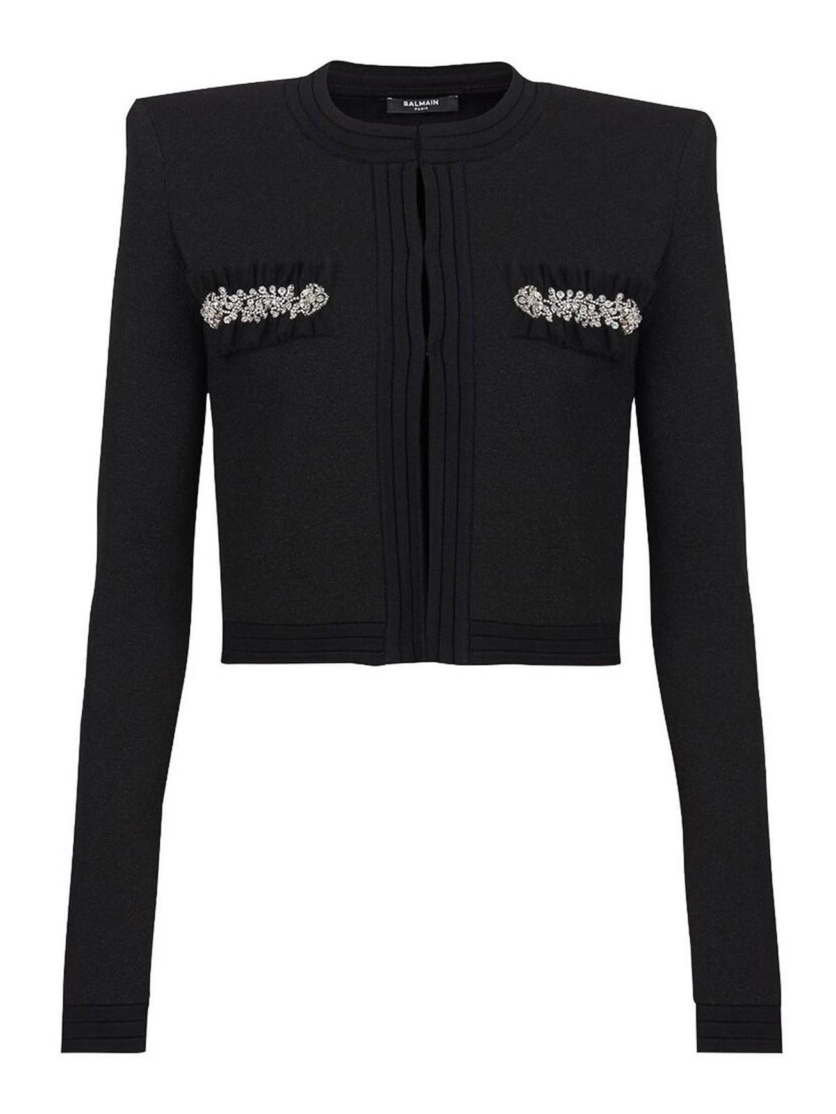 BALMAIN Crystal-embellished Cardigan In Black Product Image