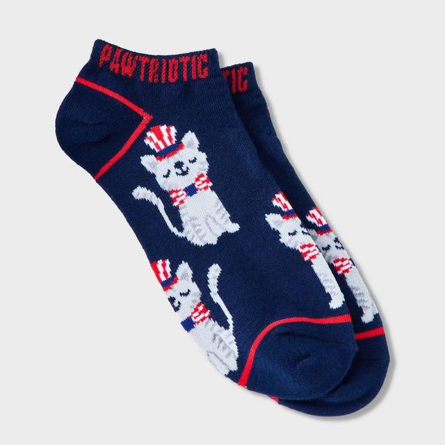 Womens Pawtriotic Cat Low Cut Socks - Navy 4-10 Product Image