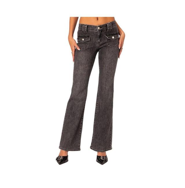 Edikted Womens Tatum Washed Low Rise Flare Jeans Product Image