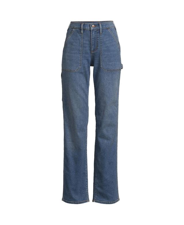 Lands End Plus Size Recover High Rise Relaxed Straight Leg Utility Blue Jeans Product Image