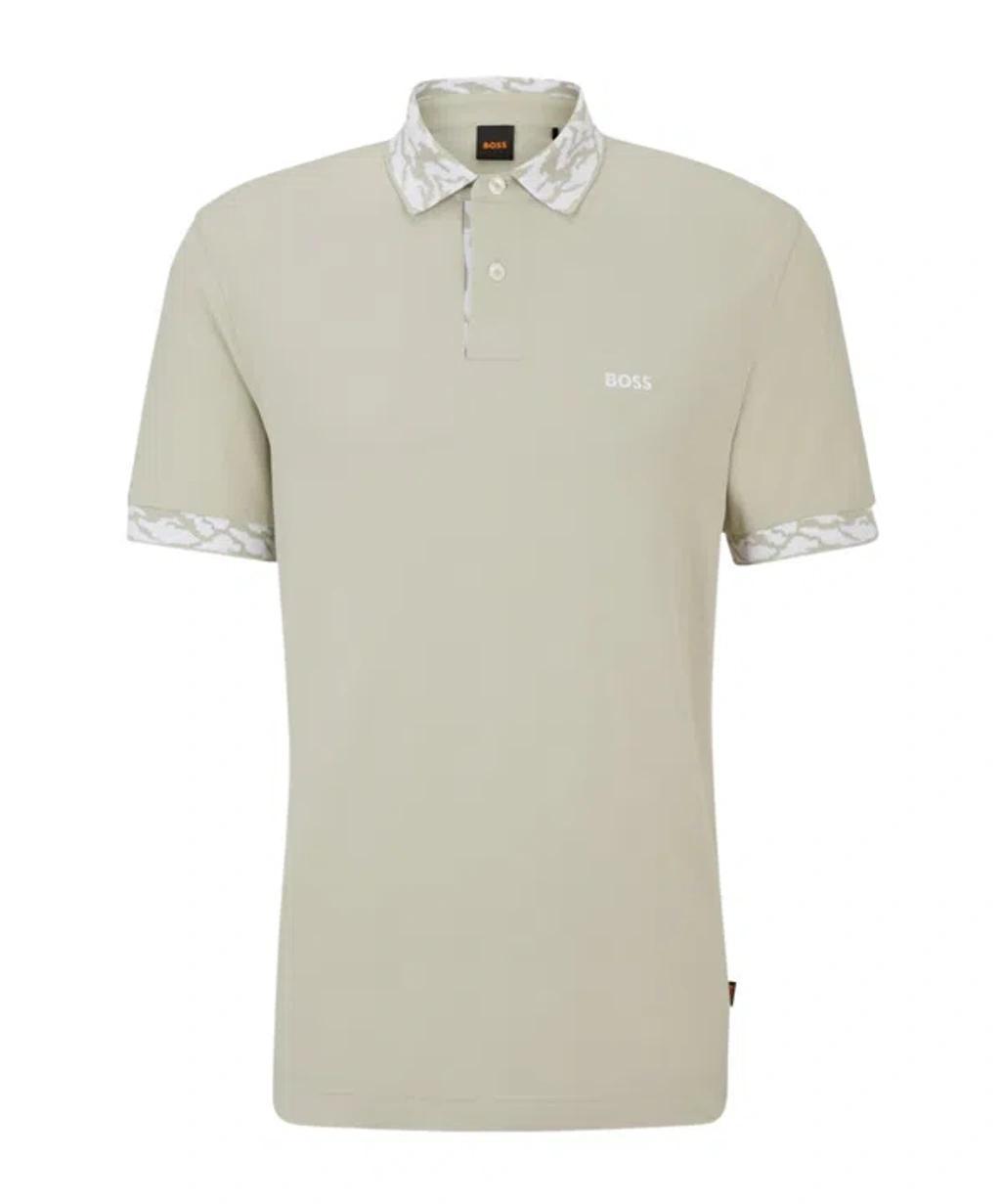 HUGO BOSS Cotton-piqu Polo Shirt With Patterned Trims In Light Beige Product Image