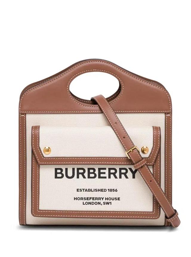 BURBERRY Pocket Mini Handbag In Natural,malt Brown Product Image