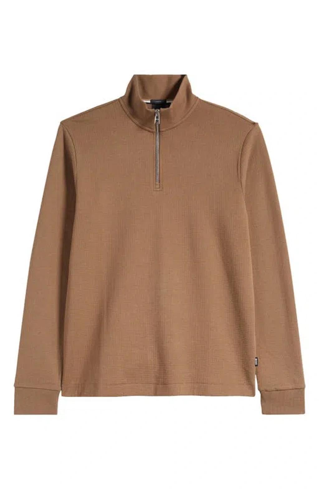 Tenore Quarter Zip Cotton Knit Pullover In Open Brown Product Image