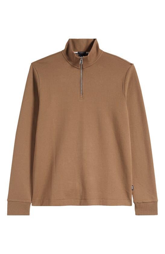 Tenore Quarter Zip Cotton Knit Pullover In Open Brown Product Image