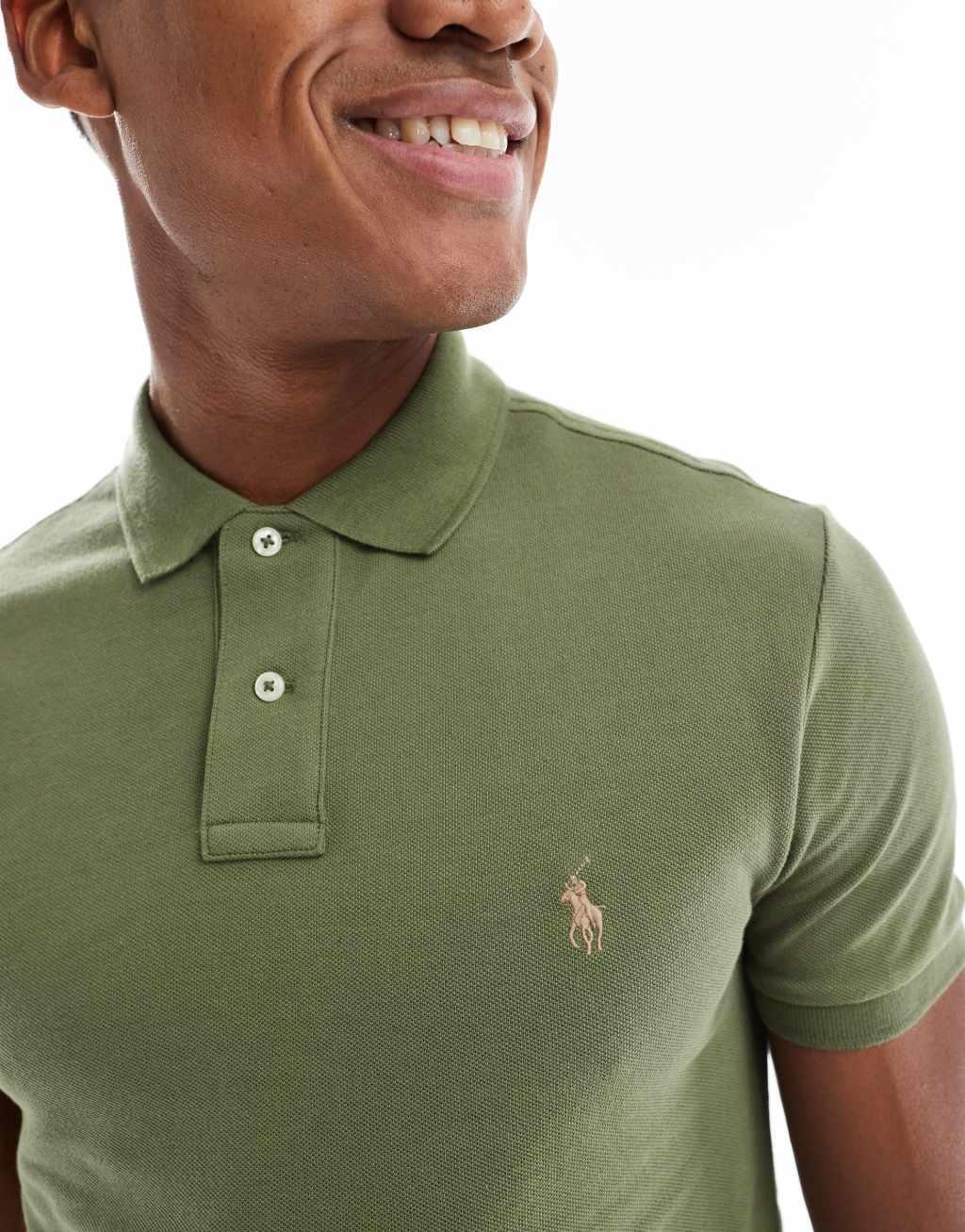 Polo Ralph Lauren icon logo slim fit pique polo in mid green Product Image