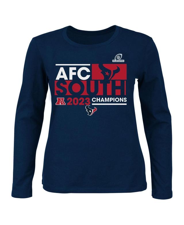 Womens Fanatics Navy Houston Texans 2023 Afc South Division Champions Plus Size Conquer Long Sleeve Scoop Neck T-shirt Product Image