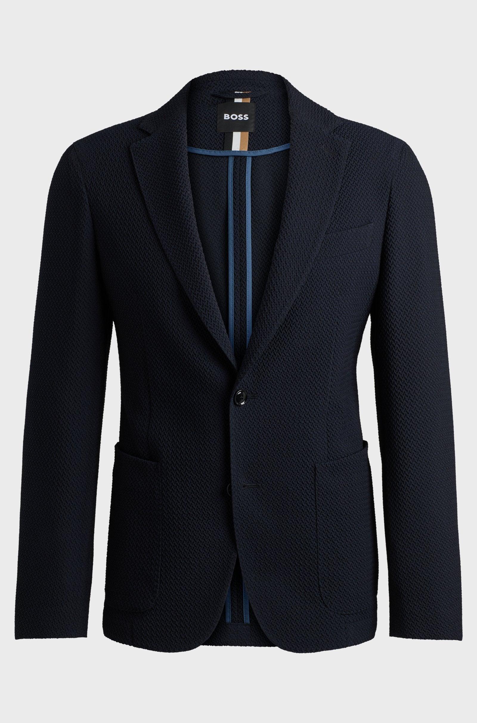 BOSS Slim-Fit Jacket in Wool-Blend Seersucker Fabric Product Image