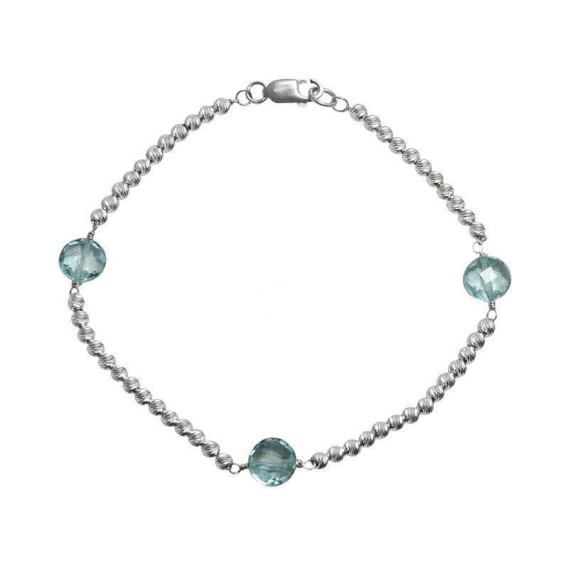 Sterling Silver Blue Topaz Bead Bracelet, Womens Product Image