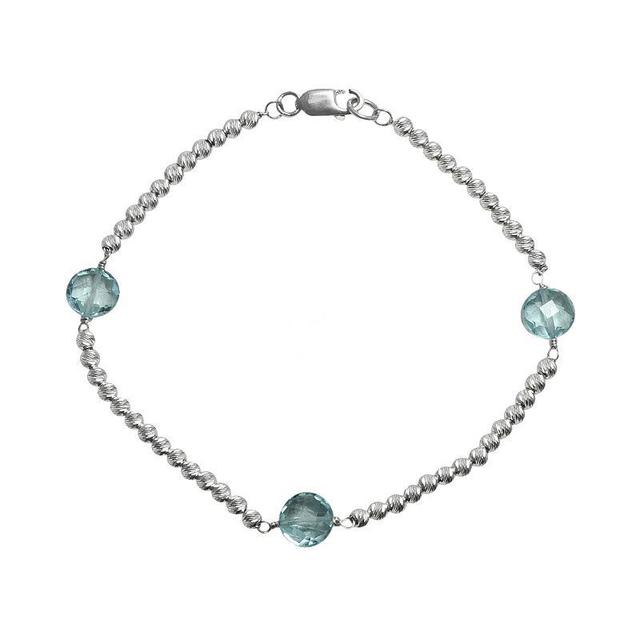 Sterling Silver Blue Topaz Bead Bracelet, Womens Product Image