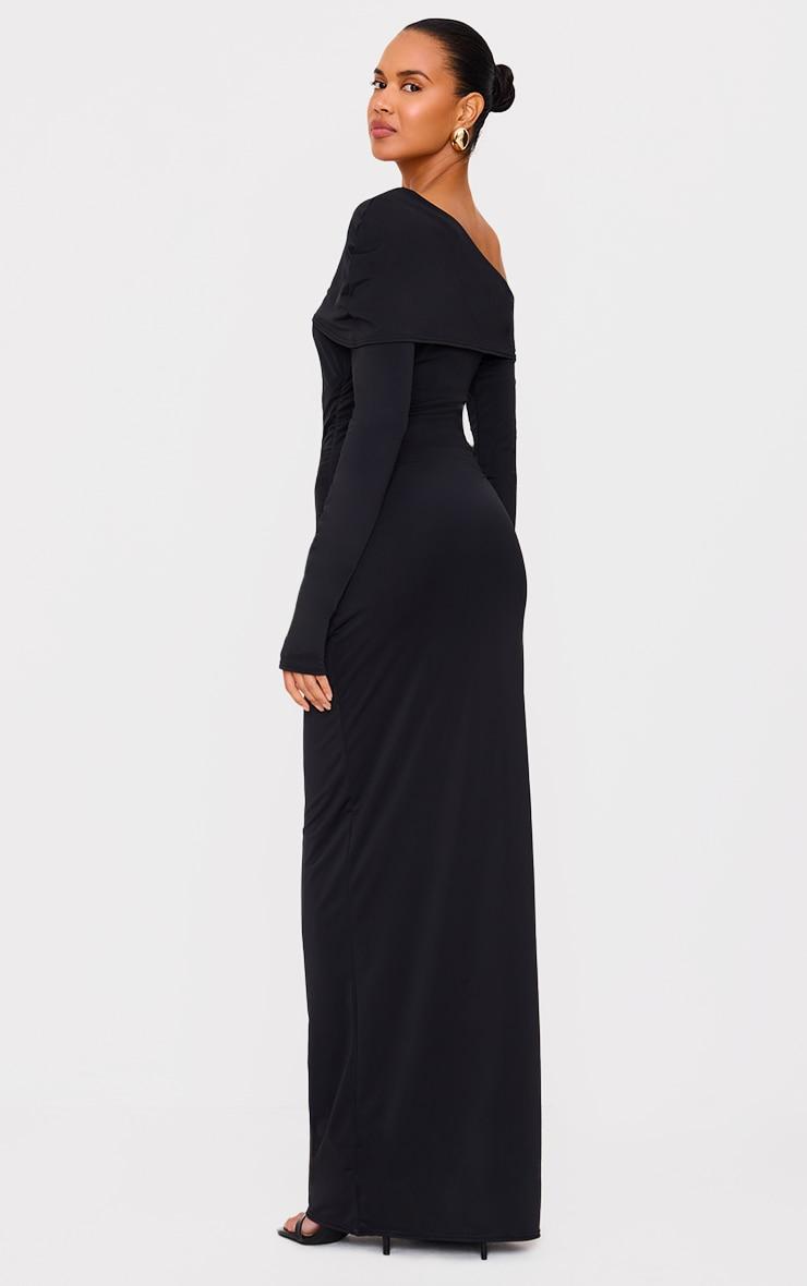  Black Matte Sculpt Fold Over Ruched Drape Maxi Dress Product Image