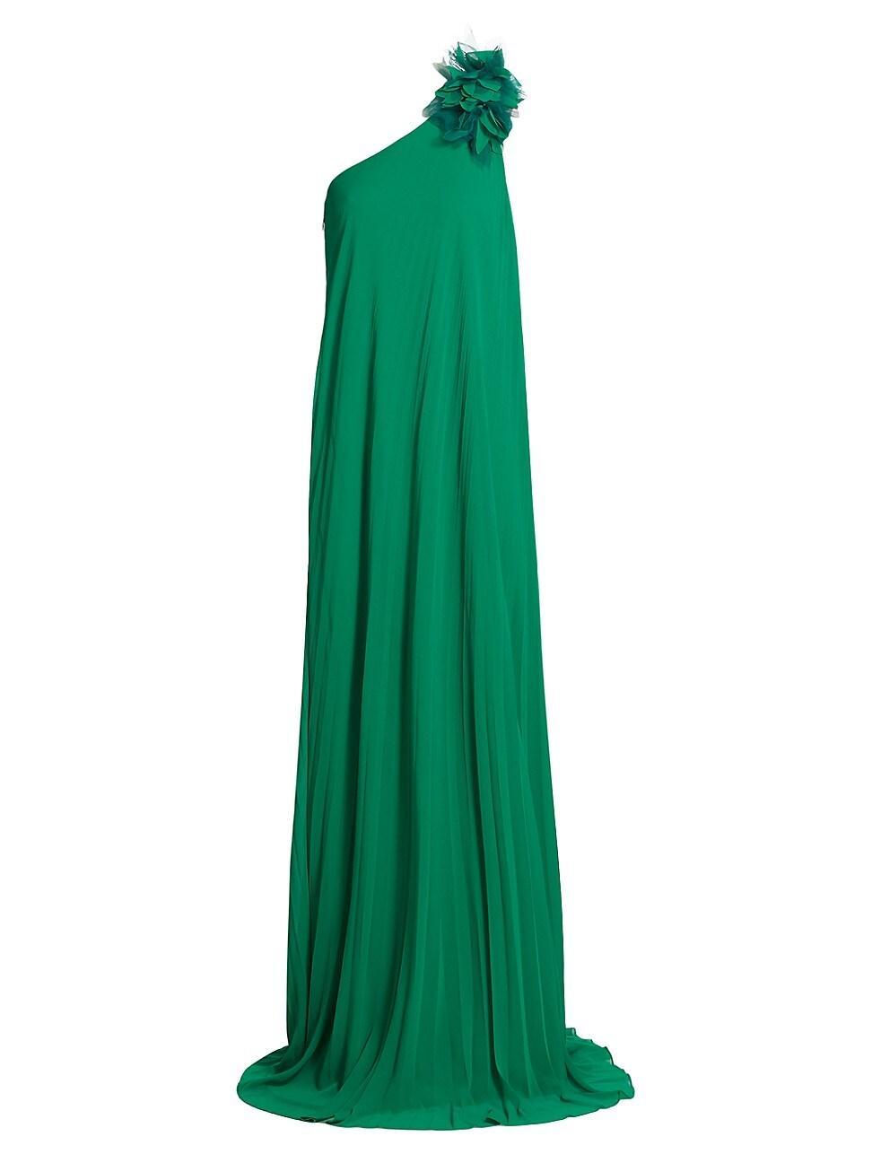 Womens Pleated Georgette One-Shoulder Gown Product Image