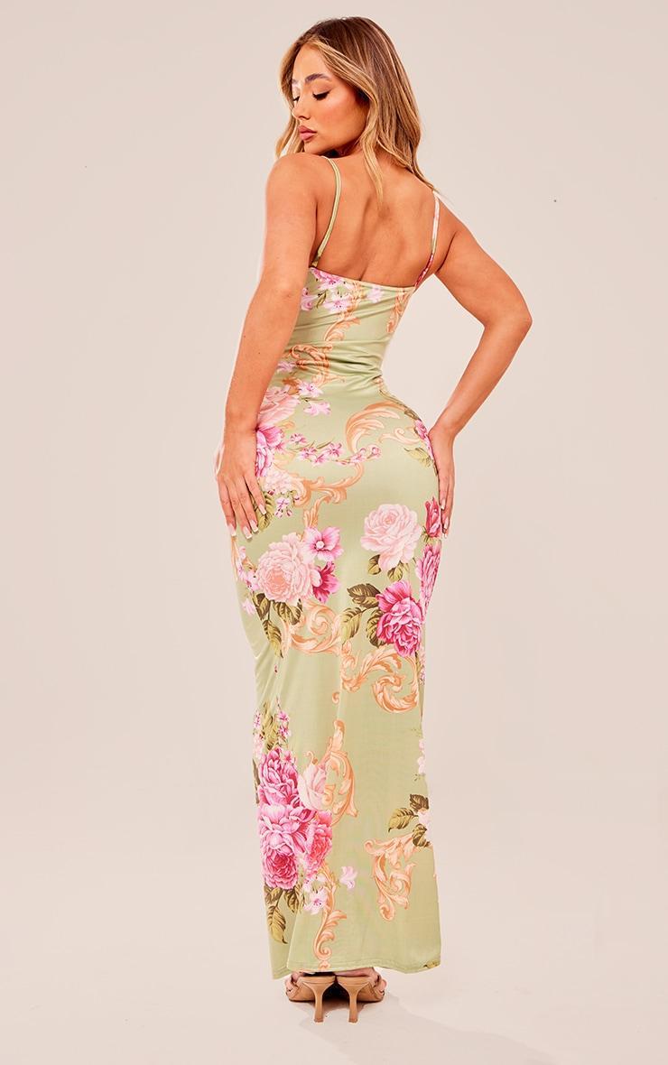 Green Printed Slinky Maxi Dress Product Image