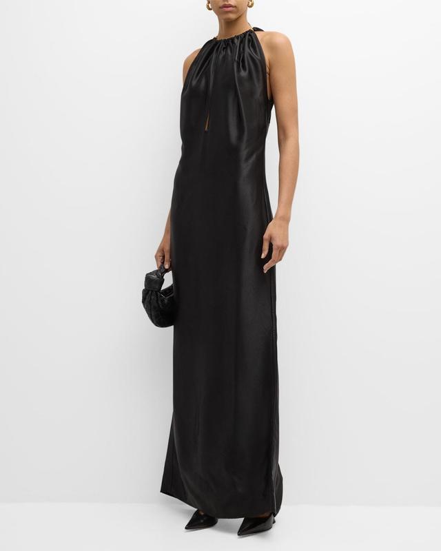 Gathered Sleeveless Fluid Satin Twill Gown Product Image