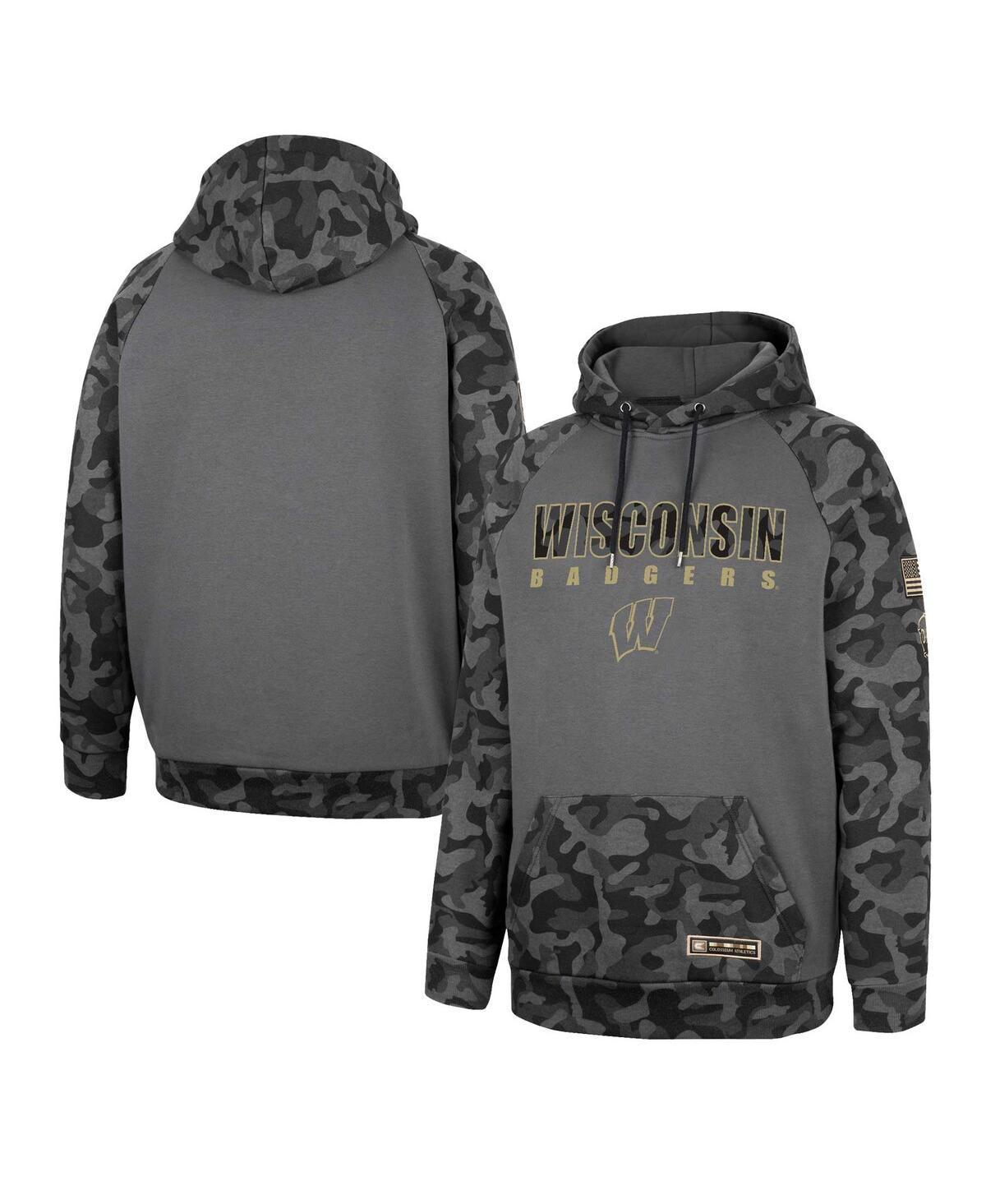 Mens Colosseum Charcoal Wisconsin Badgers Oht Military-Inspired Appreciation Camo Stack Raglan Pullover Hoodie Product Image