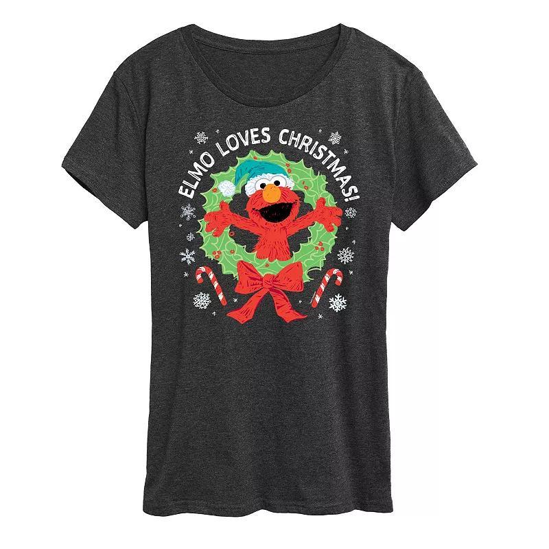 Womens Sesame Street Elmo Christmas Graphic Tee, Girls Heather Grey Product Image