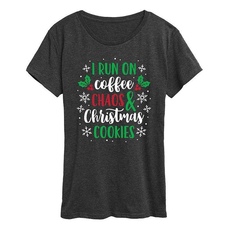 Womens Coffee Chaos Christmas Cookies Graphic Tee Grey Product Image