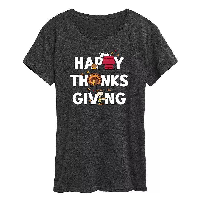 Womens Peanuts Thanksgiving Icons Graphic Tee, Girls Heather Grey Product Image