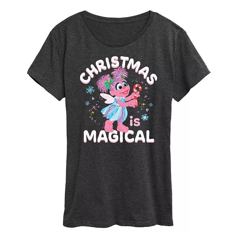 Womens Sesame Street Christmas Magical Graphic Tee, Girls Grey Blue Product Image