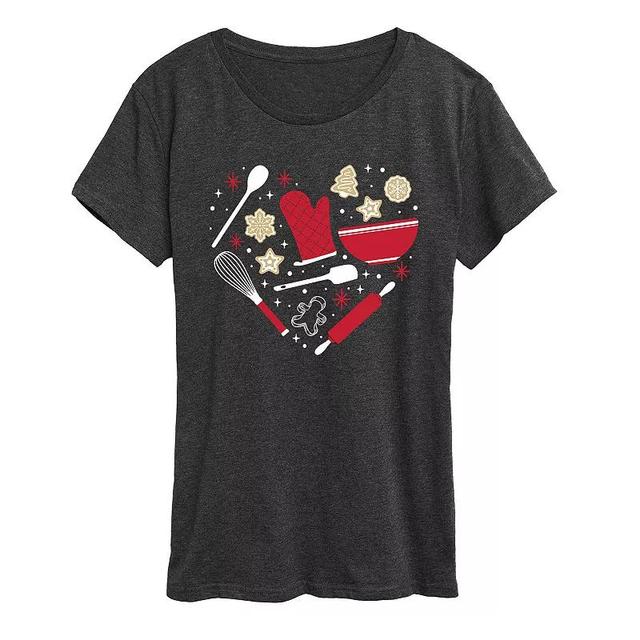 Womens Christmas Baking Heart Graphic Tee, Girls Heather Grey Product Image