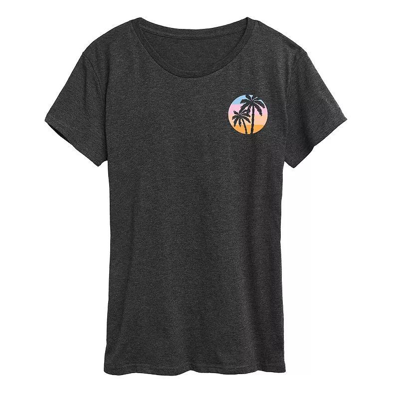 Womens Sunset Palm Trees Graphic Tee Blue Product Image