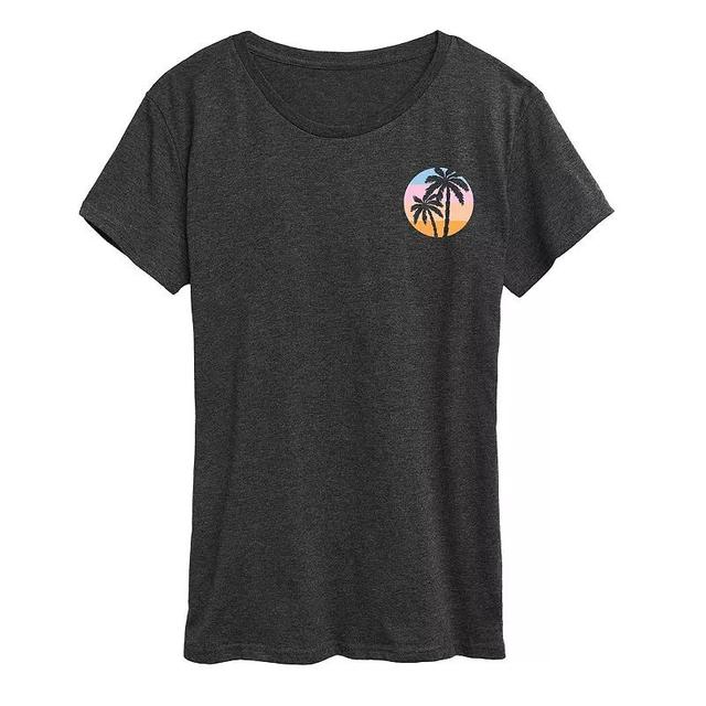 Womens Sunset Palm Trees Graphic Tee Blue Product Image