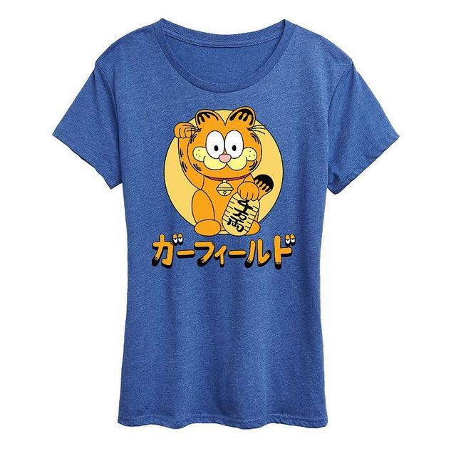 Womens Garfield Lucky Cat Graphic Tee, Girls Grey Royal Blue Product Image