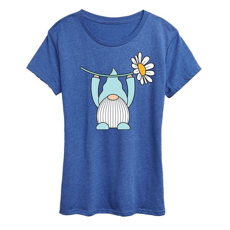 Womens Gnome Holding Daisy Graphic Tee Grey Royal Blue Product Image