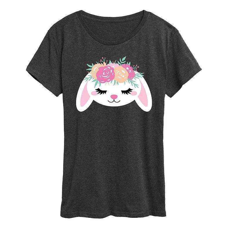 Womens Bunny Face With Flower Crown Graphic Tee Product Image