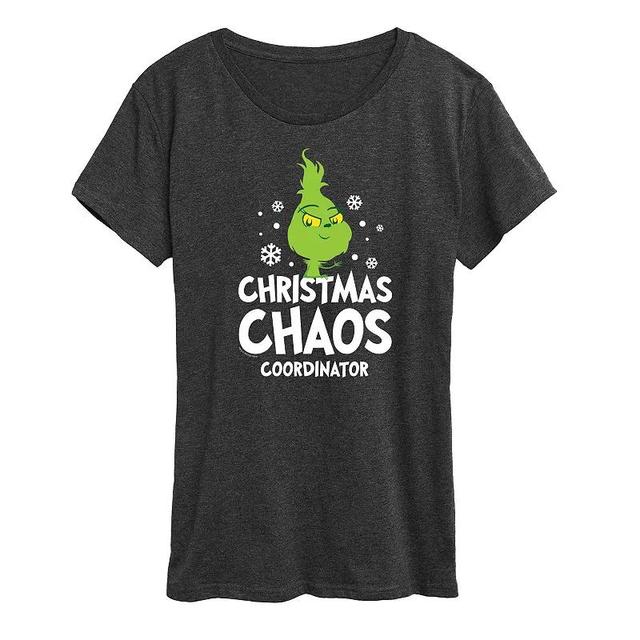 Womens Dr. Seuss Little Grinch Chaos Coordinator Graphic Tee, Girls Grey Heather Product Image