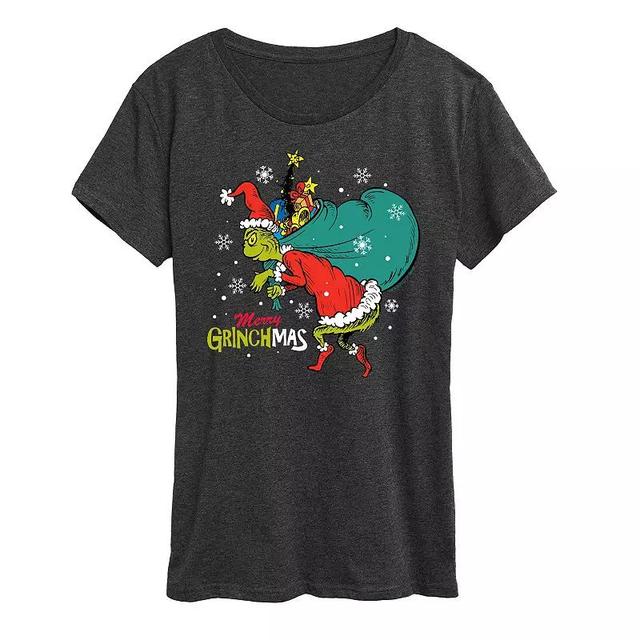 Womens Dr. Seuss The Grinch Nice List Overrated Graphic Tee, Girls Grey Heather Product Image