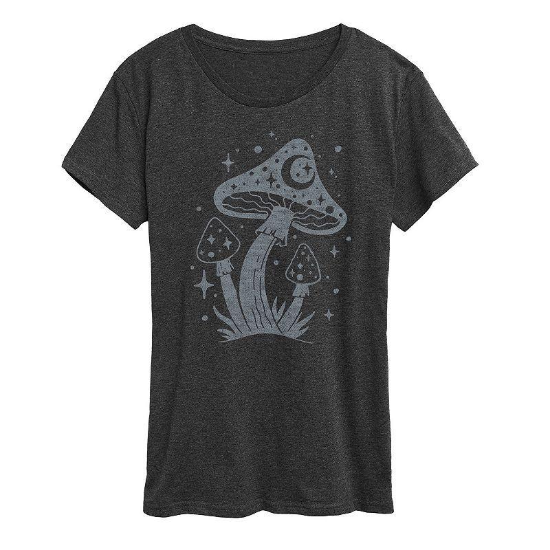 Womens Mushroom Celestial Graphic Tee, Girls Heather Grey Product Image