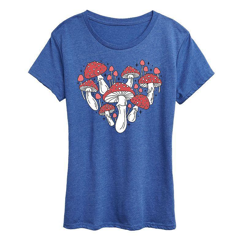 Womens Mushroom Heart Graphic Tee, Girls Grey Royal Blue Product Image