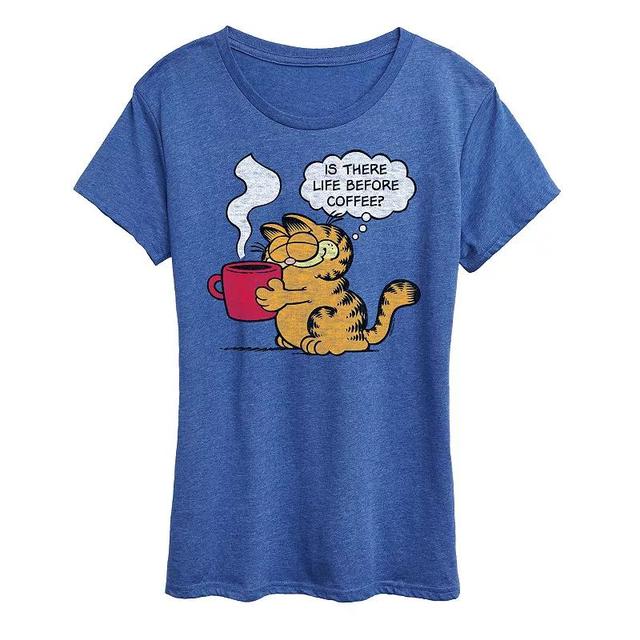 Womens Garfield Life Before Coffee Graphic Tee, Girls Grey Gray Product Image