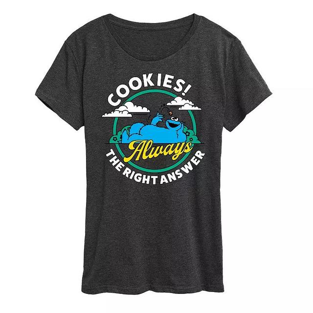 Womens Sesame Street Cookies Answer Graphic Tee, Girls Grey Royal Blue Product Image