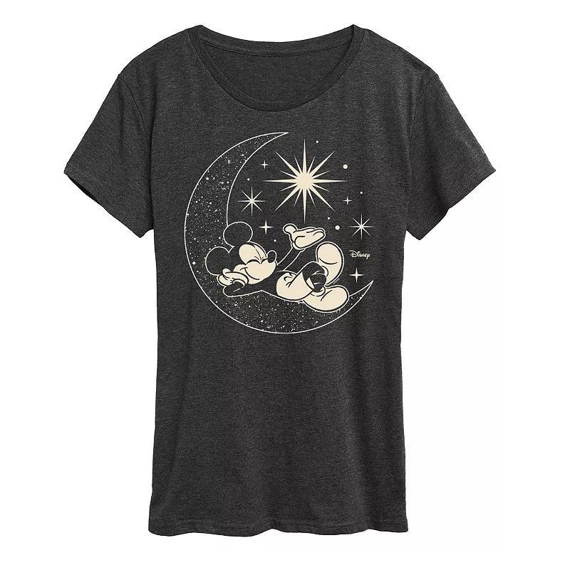 Disneys Mickey Mouse Plus Celestial Moon Graphic Tee, Womens Heather Grey Product Image