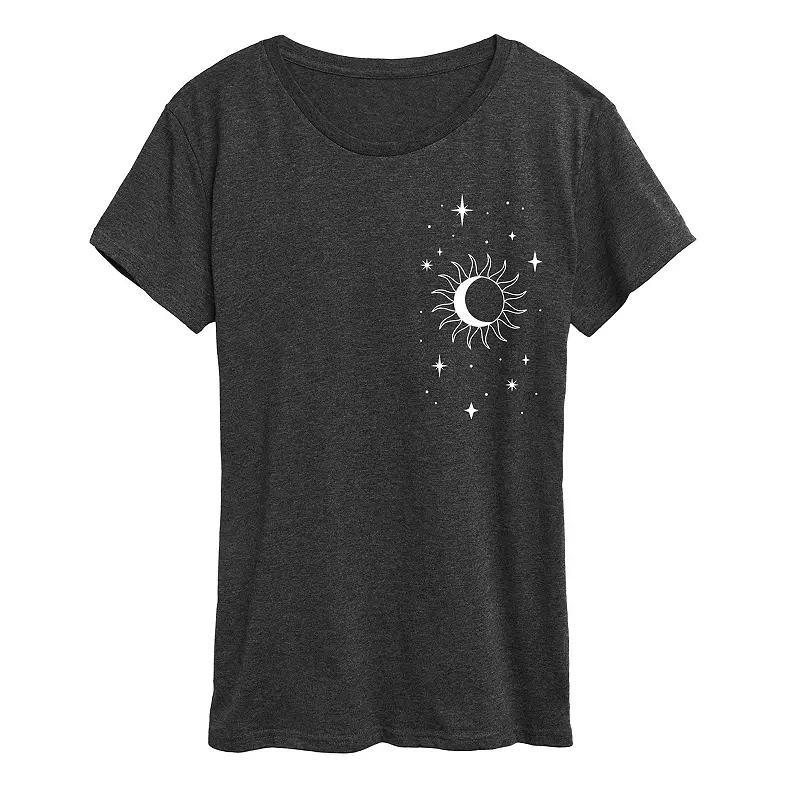 Womens Stars Moon Sun Graphic Tee, Girls Heather Grey Product Image