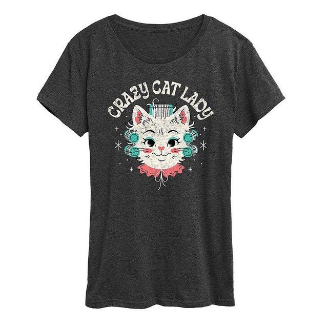 Womens Crazy Cat Lady Graphic Tee Heather Grey Product Image