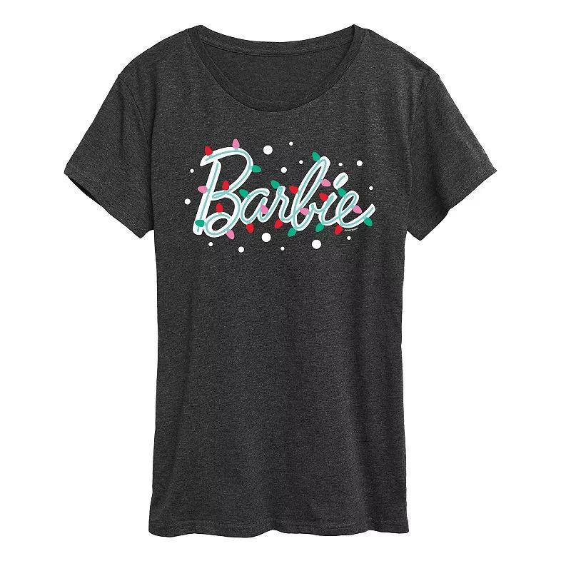 Womens Barbie Logo Holiday Lights Graphic Tee, Girls Blue Product Image