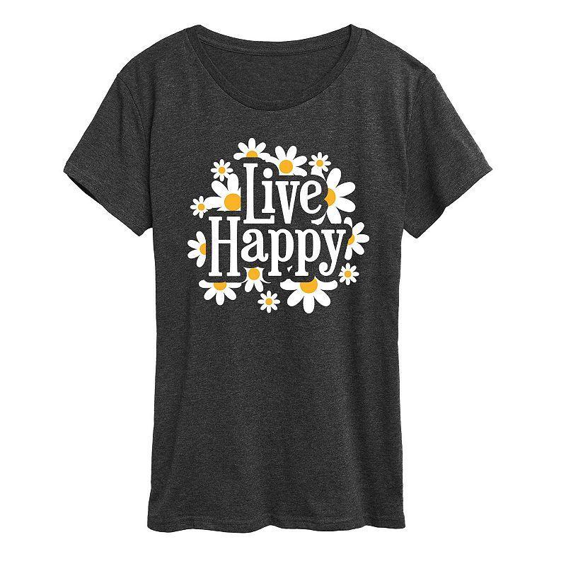 Plus Live Happy Daisies Graphic Tee, Womens Heather Grey Product Image