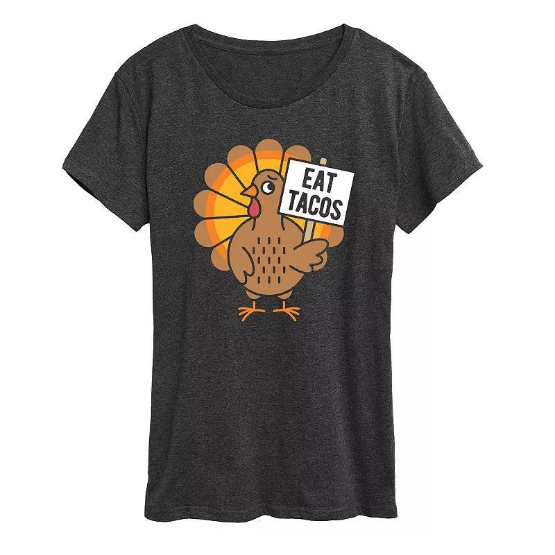 Womens Eat Tacos Turkey Graphic Tee, Girls Grey Gray Product Image