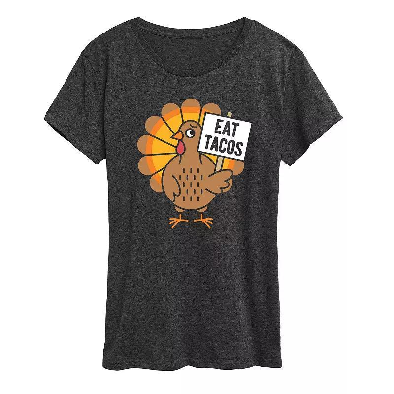 Plus Size Eat Tacos Turkey Graphic Tee, Womens Dark Grey Product Image