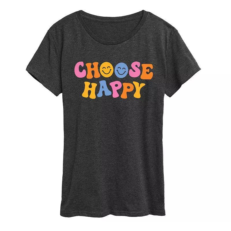 Womens Choose Happy Graphic Tee, Girls Heather Grey Product Image