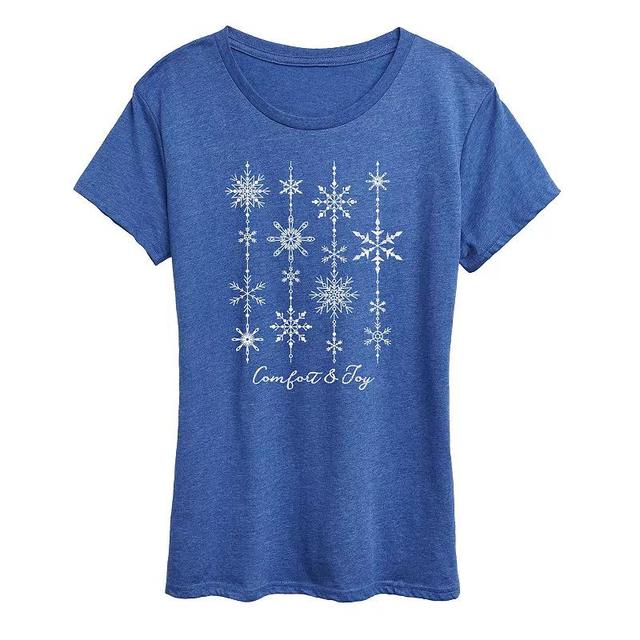 Womens Comfort & Joy Snow Christmas Graphic Tee Grey Royal Blue Product Image