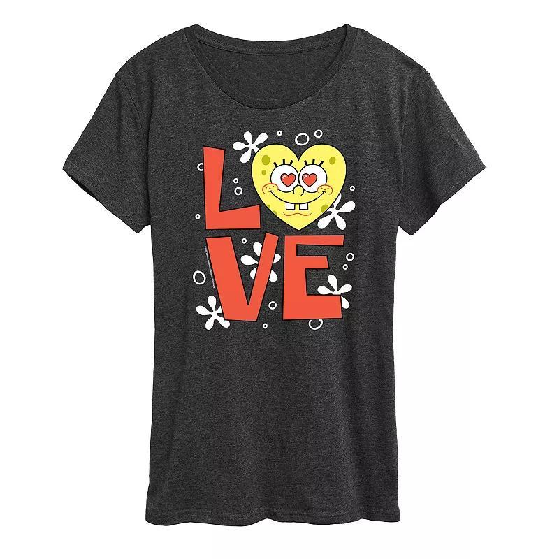 Womens Spongebob Squarepants Love Heart Graphic Tee Grey Royal Blue Product Image