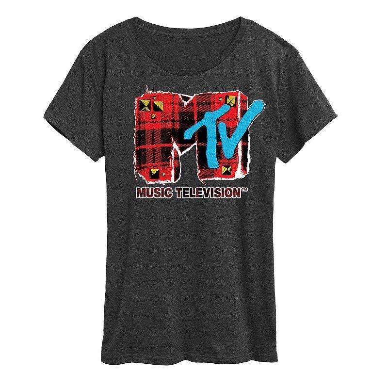 Womens MTV Grunge Plaid Graphic Tee Heather Grey Product Image