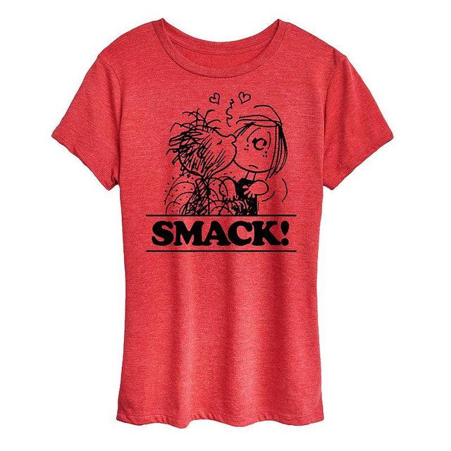 Womens Peanuts Smack Graphic Tee Grey Dark Red Product Image