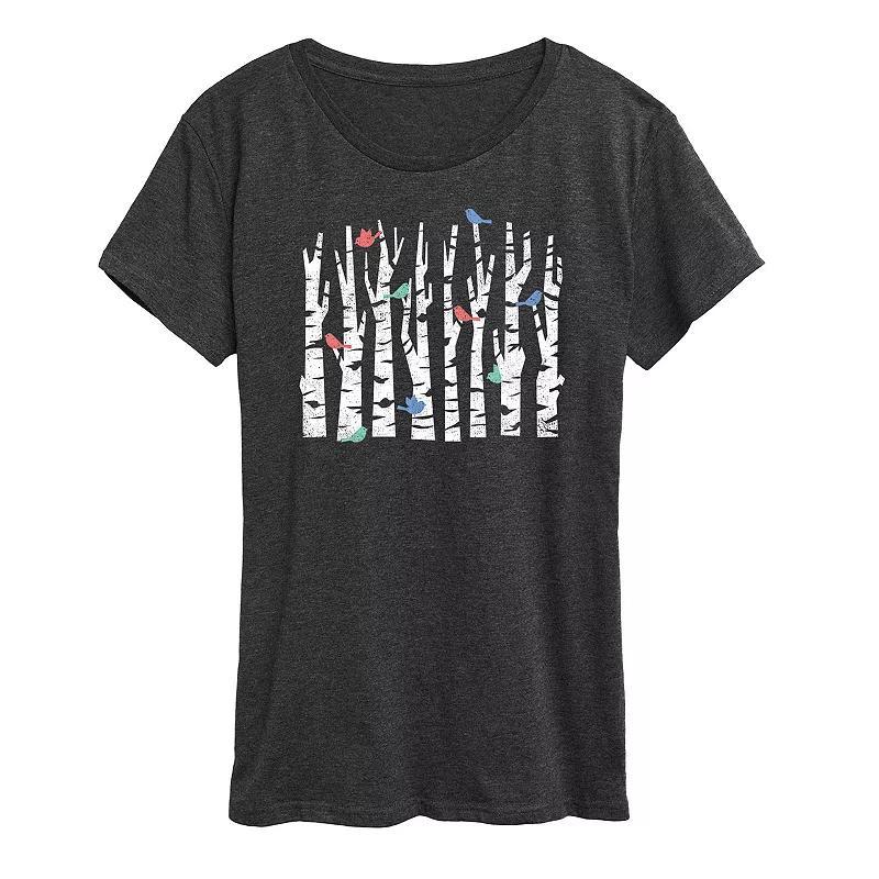 Womens Trees And Birds Graphic Tee Blue Product Image