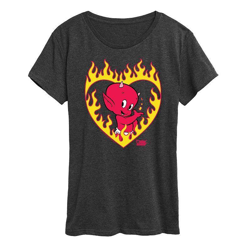 Womens Hot Stuff Flame Heart Graphic Tee, Girls Heather Grey Product Image