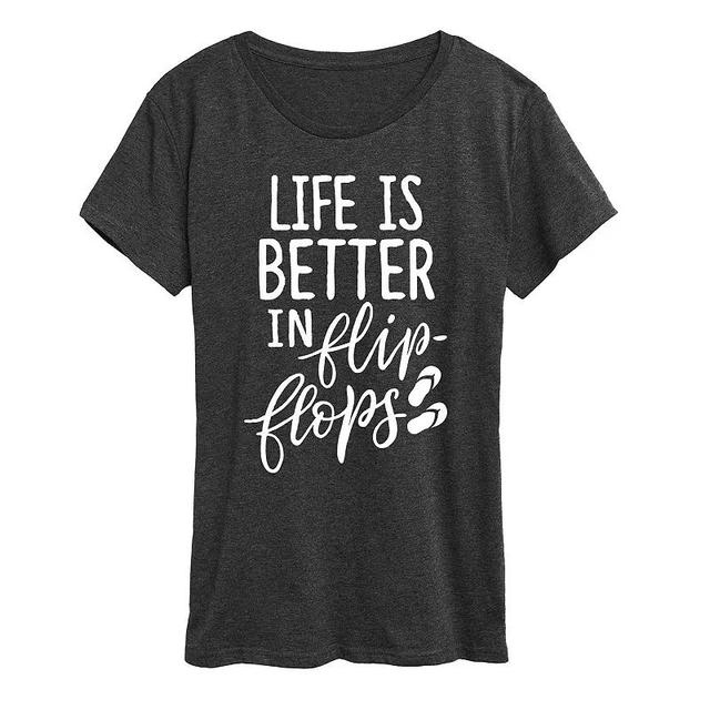 Womens Life Is Better In Flip Flops Graphic Tee Grey Royal Blue Product Image