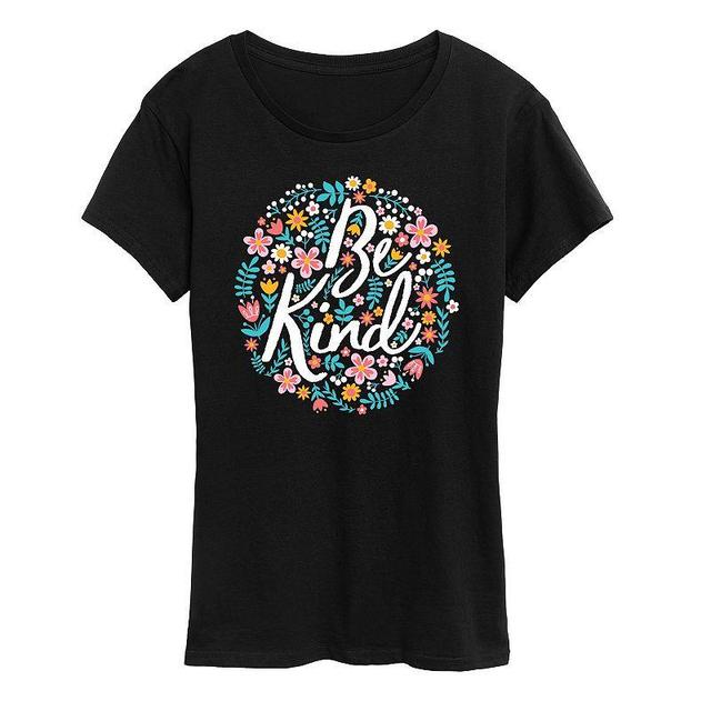 Womens Be Kind Flowers Graphic Tee, Girls Blue Product Image